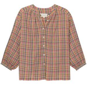 The Great. Plaid cotton gauze top